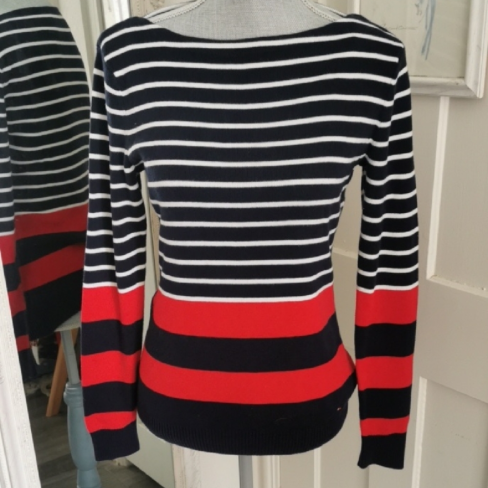 Womens Pima Cotton Vintage Boat Neck Striped Nautical Coastal Tommy Sweater. M